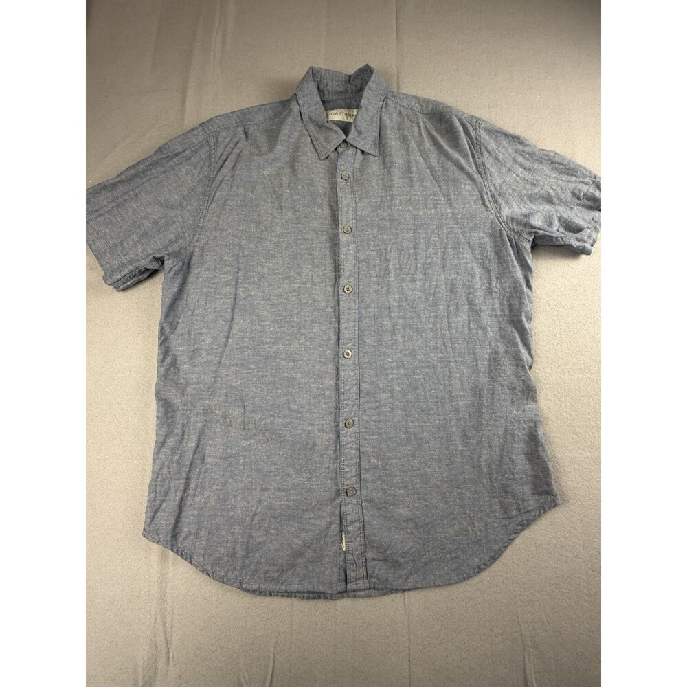 Coastaoro Men's Blue Cotton Linen Rayon Woven Short Sleeve Button-Up Shirt M